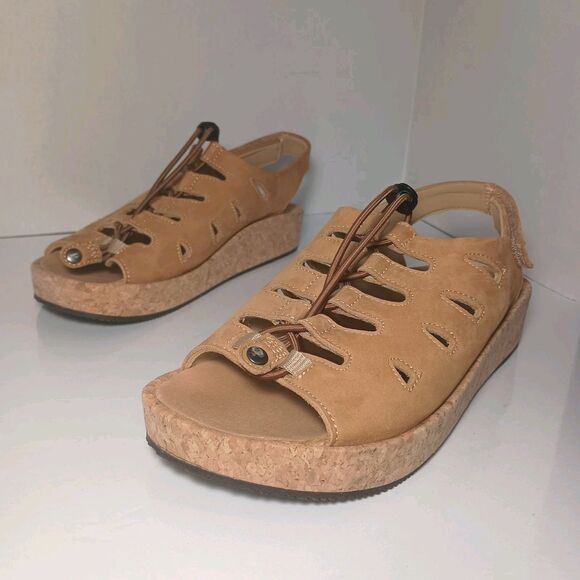 Pandere Traveler Cork Wedge Sandals 8 Tan Nubuck Leather Wide Swollen Feet - Picture 9 of 14